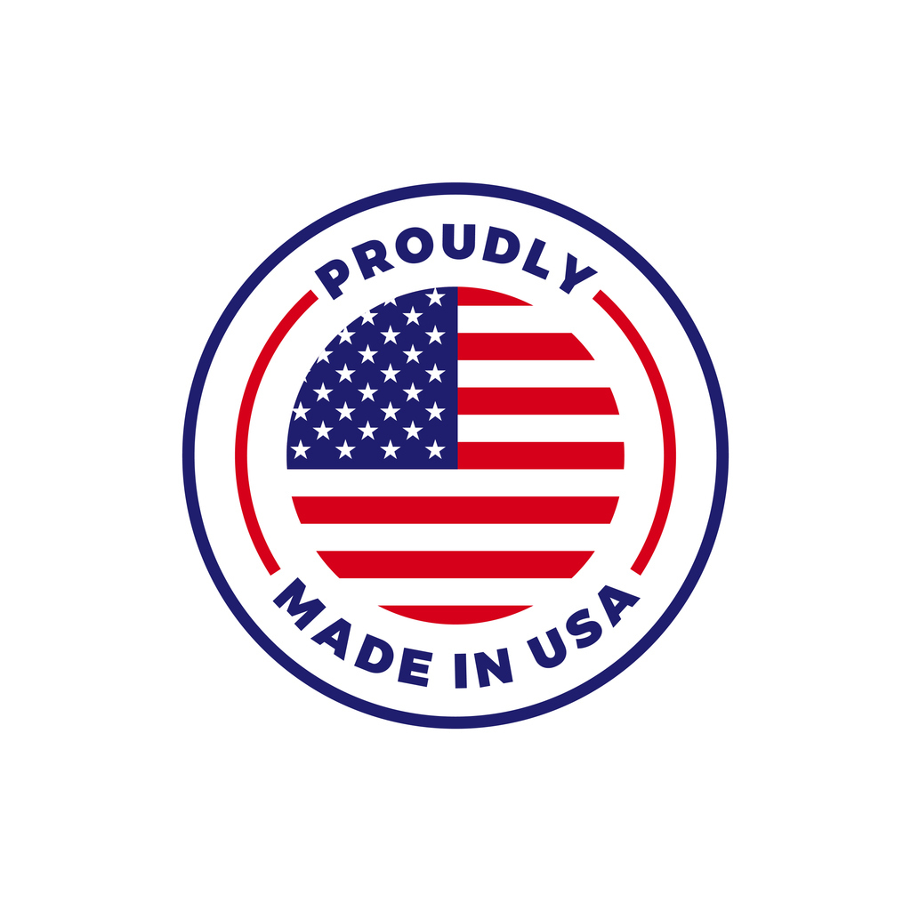 Proudly Made in USA logo with an American flag